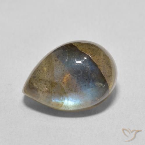 7.61ct Naturale Multicolore Labradorite, Forma a pera, Traslucido