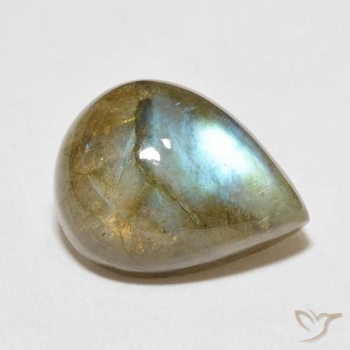 9.66ct Naturale Multicolore Labradorite, Forma a pera, Traslucido
