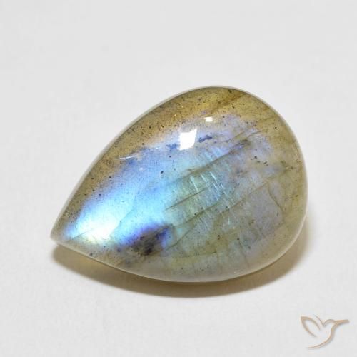 15.04ct Naturale Multicolore Labradorite, Forma a pera, Traslucido
