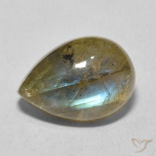6.39ct Naturale Multicolore Labradorite, Forma a pera, Traslucido