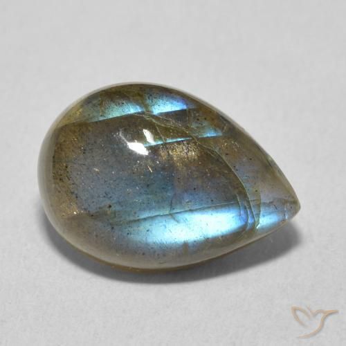 6.02ct Naturale Multicolore Labradorite, Forma a pera, Traslucido