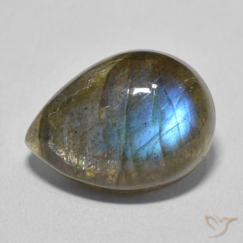 8.87ct Naturale Multicolore Labradorite, Forma a pera, Traslucido