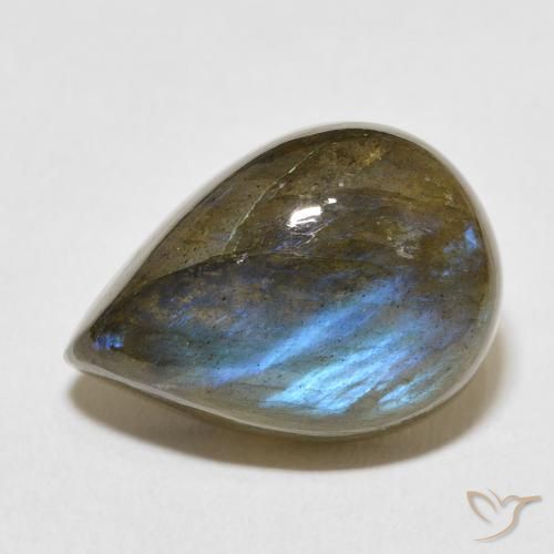 12.37ct Naturale Multicolore Labradorite, Forma a pera, Traslucido, Photo A