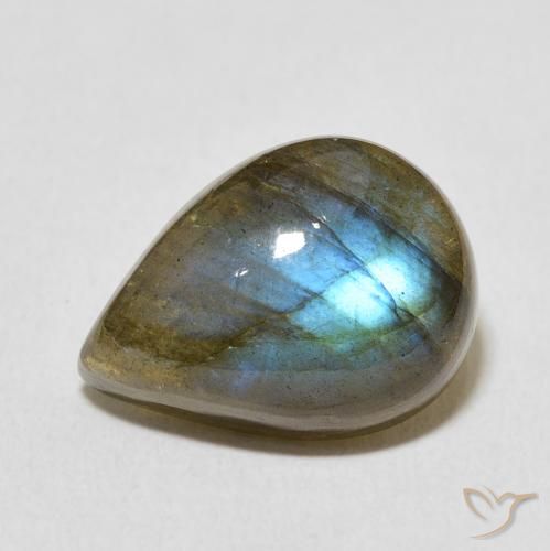 8.66ct Naturale Multicolore Labradorite, Forma a pera, Traslucido