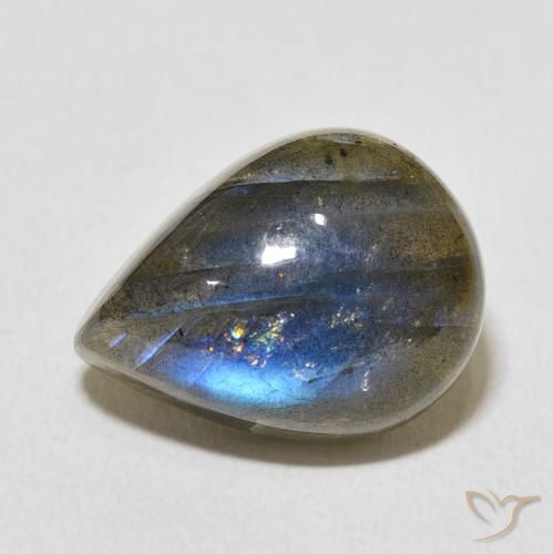 9.64ct Naturale Multicolore Labradorite, Forma a pera, Traslucido