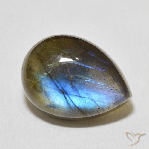 10.57ct Naturale Multicolore Labradorite, Forma a pera, Trasparente
