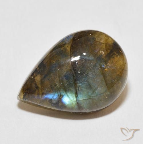 11.30ct Naturale Multicolore Labradorite, Forma a pera, Traslucido