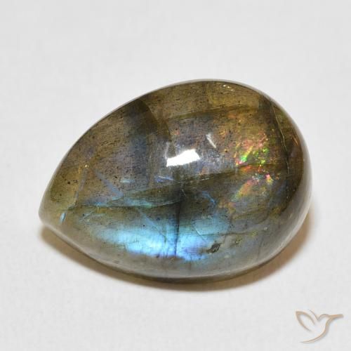 13.20ct Naturale Multicolore Labradorite, Forma a pera, Traslucido
