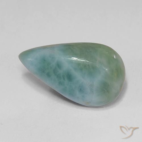 Larimar Verde bluastro chiaro naturale da 5.53 ct, Forma a pera, Opaco