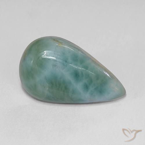 Larimar Verde bluastro chiaro naturale da 5.53 ct, Forma a pera, Opaco