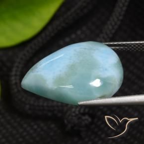 Larimar Verde bluastro chiaro naturale da 12.03 ct, Forma a pera, Opaco