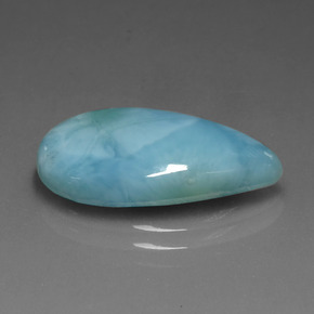 Larimar naturale verde blu da 6,38 ct, taglio a pera, opaco