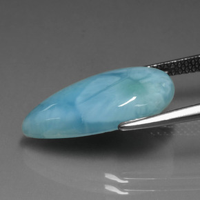 Larimar naturale verde blu da 6,38 ct, taglio a pera, opaco