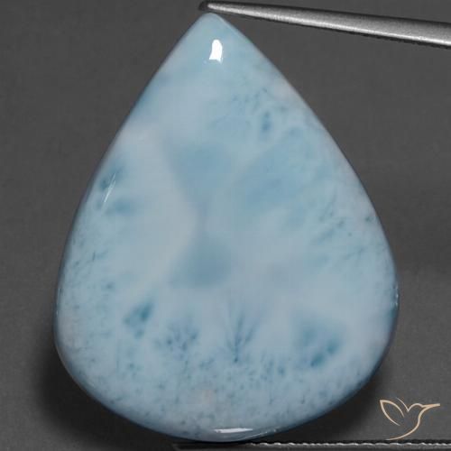 Larimar naturale turchese da 27,41 ct, taglio a pera, opaco