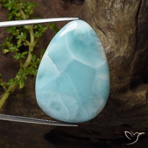 Larimar naturale blu da 43,22 ct, taglio a pera, opaco