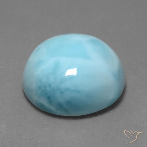 Larimar Blu verdastro chiaro naturale da 7.66 ct, Rotondo, Opaco