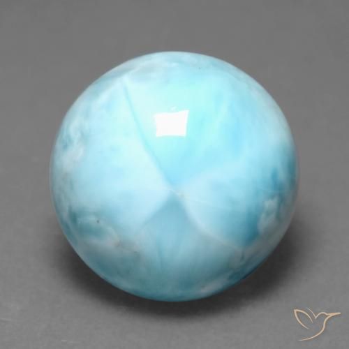 Larimar Blu verdastro chiaro naturale da 6.90 ct, Taglio rotondo, Opaco