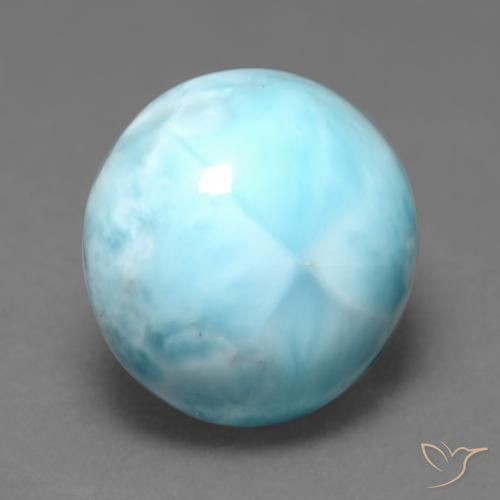 Larimar Blu verdastro chiaro naturale da 6.90 ct, Taglio rotondo, Opaco