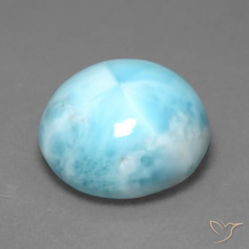 Larimar Blu verdastro chiaro naturale da 6.90 ct, Taglio rotondo, Opaco