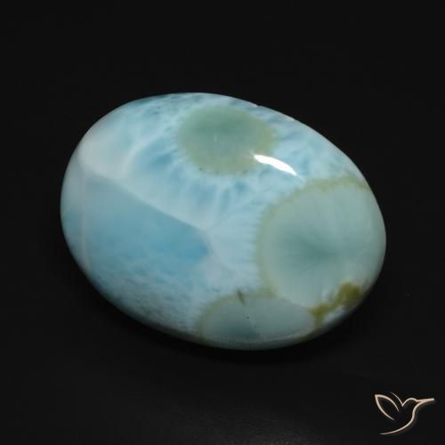 Larimar Blu verdastro chiaro naturale da 15.77 ct, Ovale, Opaco