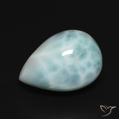 Larimar Blu verdastro chiaro naturale da 5.18 ct, Forma a pera, Opaco