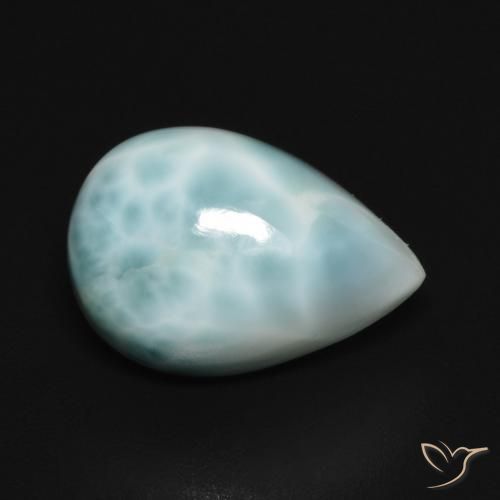 Larimar Blu verdastro chiaro naturale da 5.18 ct, Forma a pera, Opaco