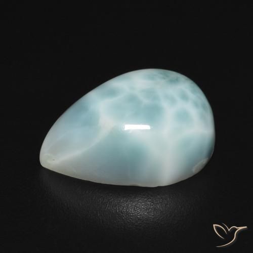 Larimar Blu verdastro chiaro naturale da 5.18 ct, Forma a pera, Opaco