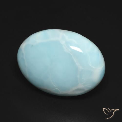 Larimar Blu verdastro chiaro naturale da 14.16 ct, Ovale, Opaco