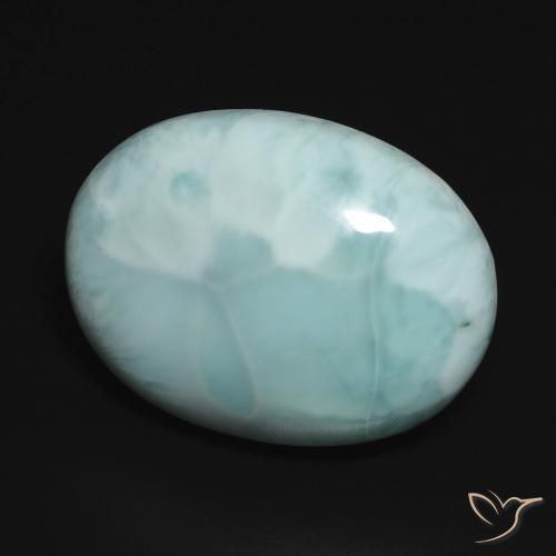 Larimar Blu verdastro chiaro naturale da 15.28 ct, Ovale, Opaco
