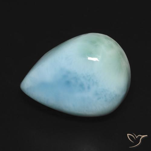 Larimar Blu verdastro chiaro naturale da 9.38 ct, Forma a pera, Opaco