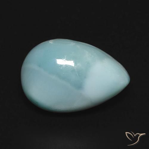 Larimar Blu verdastro chiaro naturale da 4.75 ct, Forma a pera, Opaco