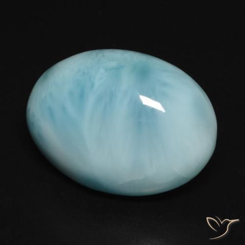 Larimar Blu verdastro chiaro naturale da 10.72 ct, Ovale, Opaco