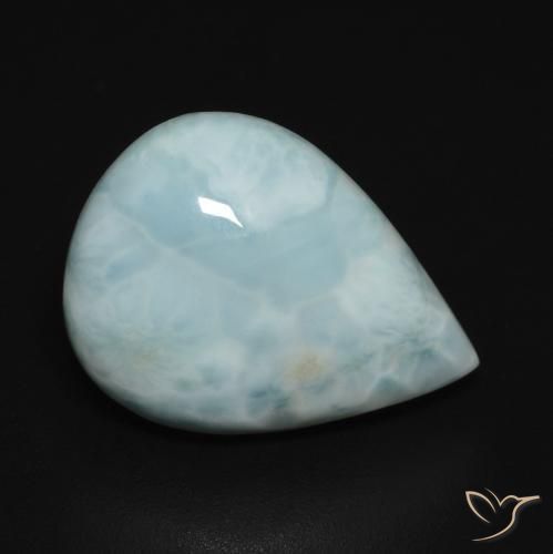 Larimar Blu verdastro chiaro naturale da 6.65 ct, Forma a pera, Opaco
