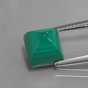 Malachite naturale verde da 4,51 ct, quadrato, opaco