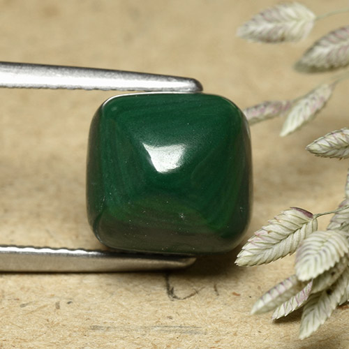 Malachite naturale verde da 6,32 ct, taglio a cuscino, opaco