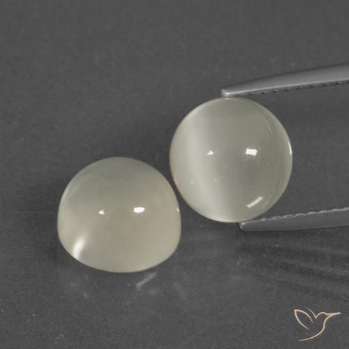 7.04ctw Naturale Bianco caldo Pietra di luna, Rotondo, Traslucido