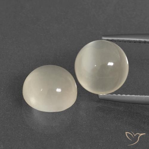 6.42ctw Naturale Bianco caldo Pietra di luna, Rotondo, Traslucido