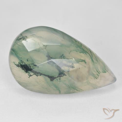 Agata muschiata naturale verde da 18,99 ct, taglio a pera, traslucido