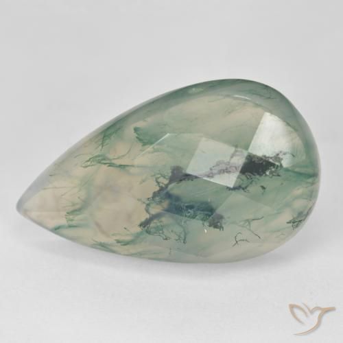 Agata muschiata naturale verde da 18,99 ct, taglio a pera, traslucido
