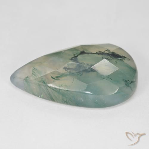 Agata muschiata naturale verde da 18,99 ct, taglio a pera, traslucido