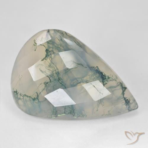 Agata muschiata Verde chiaro naturale da 38.73 ct, Forma a pera, Traslucido