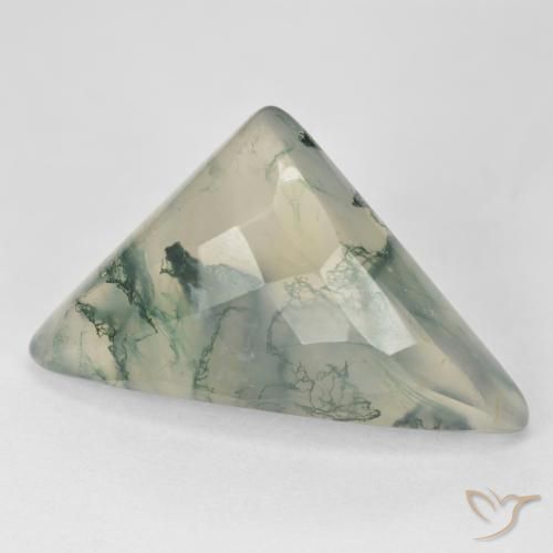 Agata muschiata Verde chiaro naturale da 17.68 ct, Taglio trillion, Traslucido