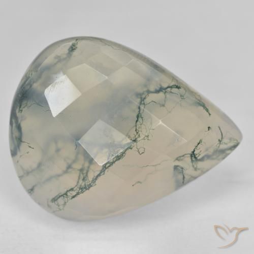Agata muschiata Verde chiaro naturale da 30.57 ct, Forma a pera, Traslucido