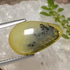 Opale muschioso Dendrite gialla naturale da 4.60 ct, Forma a pera, Traslucido