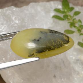 Opale muschioso Dendrite gialla naturale da 4.60 ct, Forma a pera, Traslucido