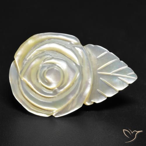 16.46ct Naturale bianco perla Madreperla, Taglio a fiore, Opaco