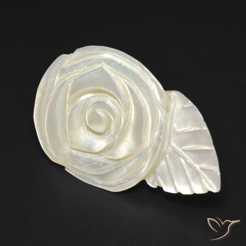 Madreperla bianco perla naturale da 13.65 ct, Taglio a fiore, Opaco