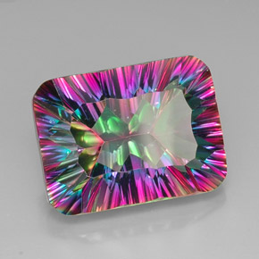 Quarzo mistico naturale multicolore da 21,30 ct, taglio smeraldo, VVS