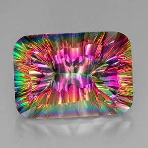 Quarzo mistico naturale multicolore da 38,06 ct, taglio smeraldo, VVS-VS