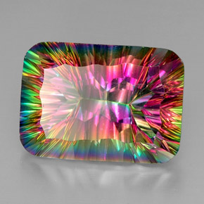 Quarzo mistico naturale multicolore da 38,06 ct, taglio smeraldo, VVS-VS